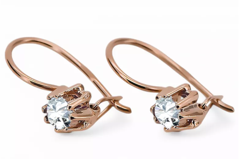Vintage craft Earrings Zircon Original Vintage 14K Rose Gold vec053r